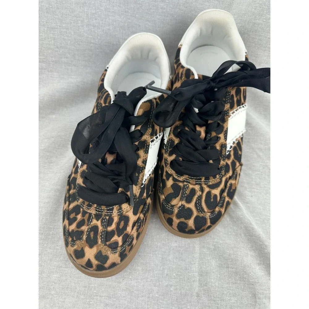 Universal Thread‎ Leopard Print Ribbon Lace Sneakers Brown White Womens 6.5